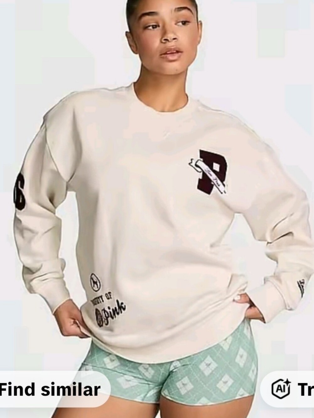 PINK Snow Heather Crew Sweater Burgandy Patches PINK FRIDAY TT EXCLUSIVE SMALL